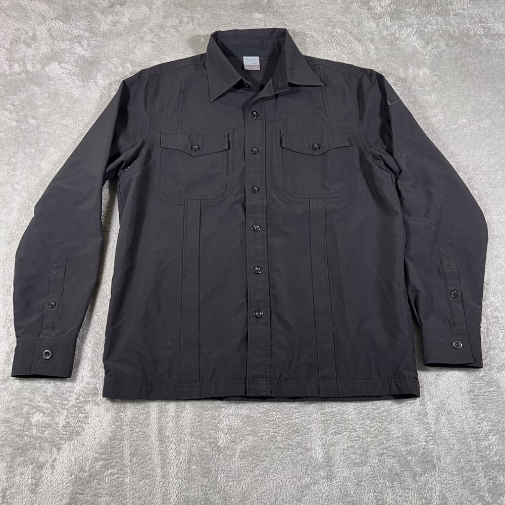 VtgNike Shirt Mens Large Black Button Up Long Sleeve Double Pocket Midweight Y2K